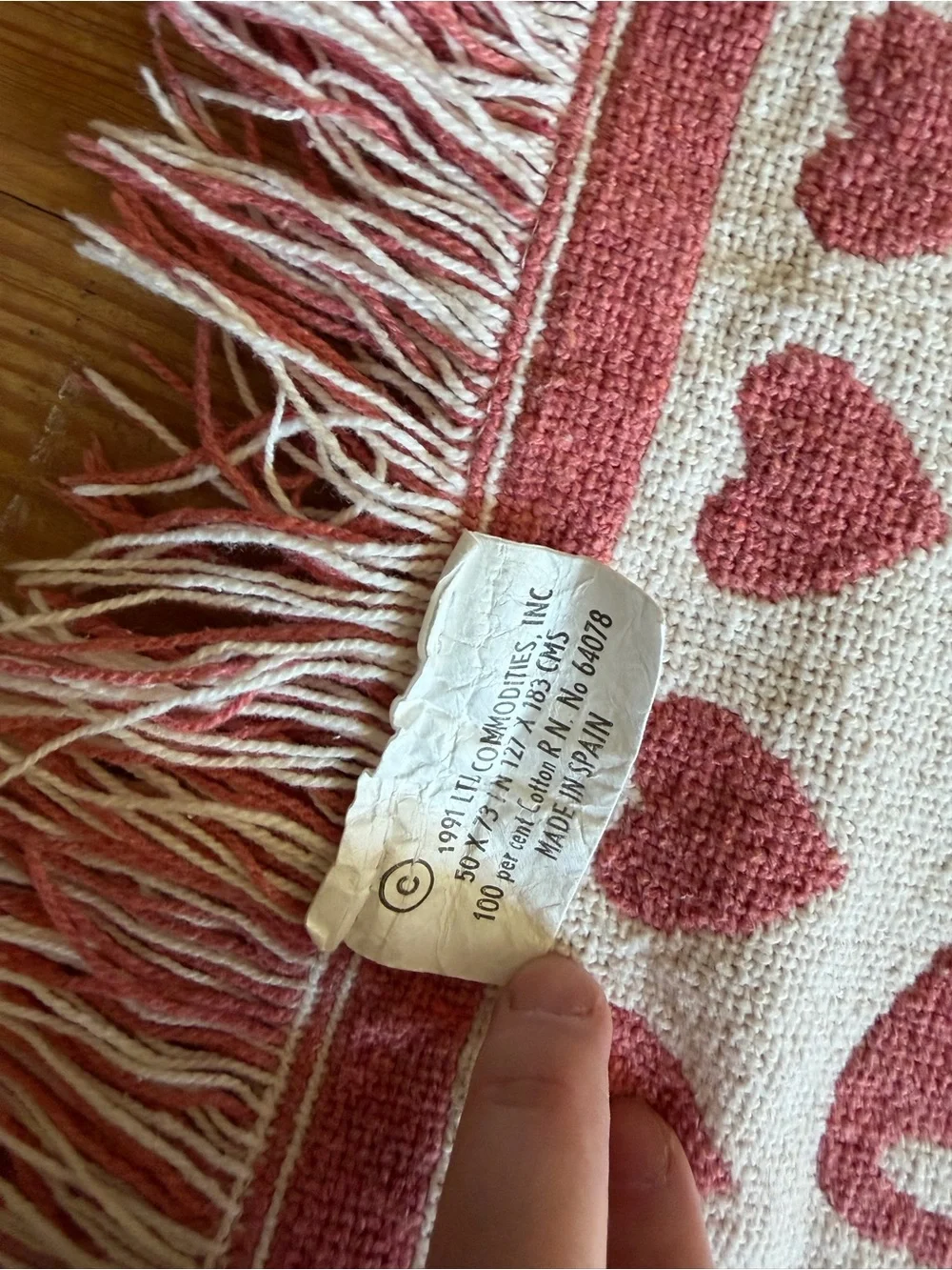 Vintage 1991 Reversible Pink & White Heart Coquette Blanket